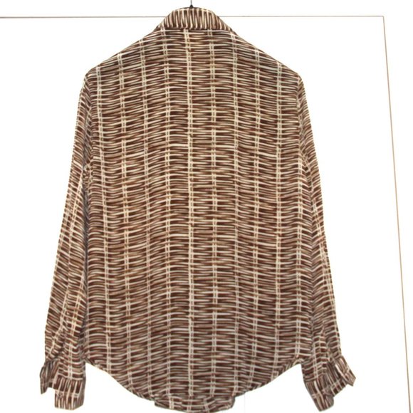 Lord & Taylor Vintage Silk Brown Cream Print Blouse Shirt Long Sleeve Top Size 4 - Picture 4 of 8